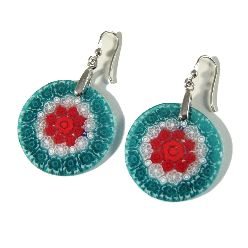 Murano glass Multicolor Green round earrings "Millefiori"