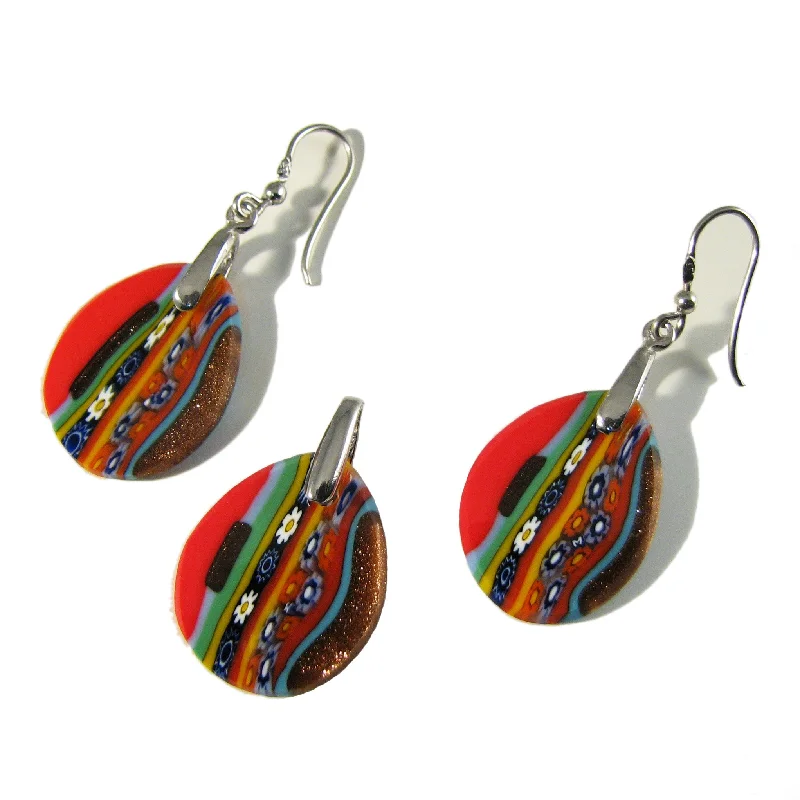 Murano glass Multicolor Orange small drop-shaped Pendant & earrings set Inglesina