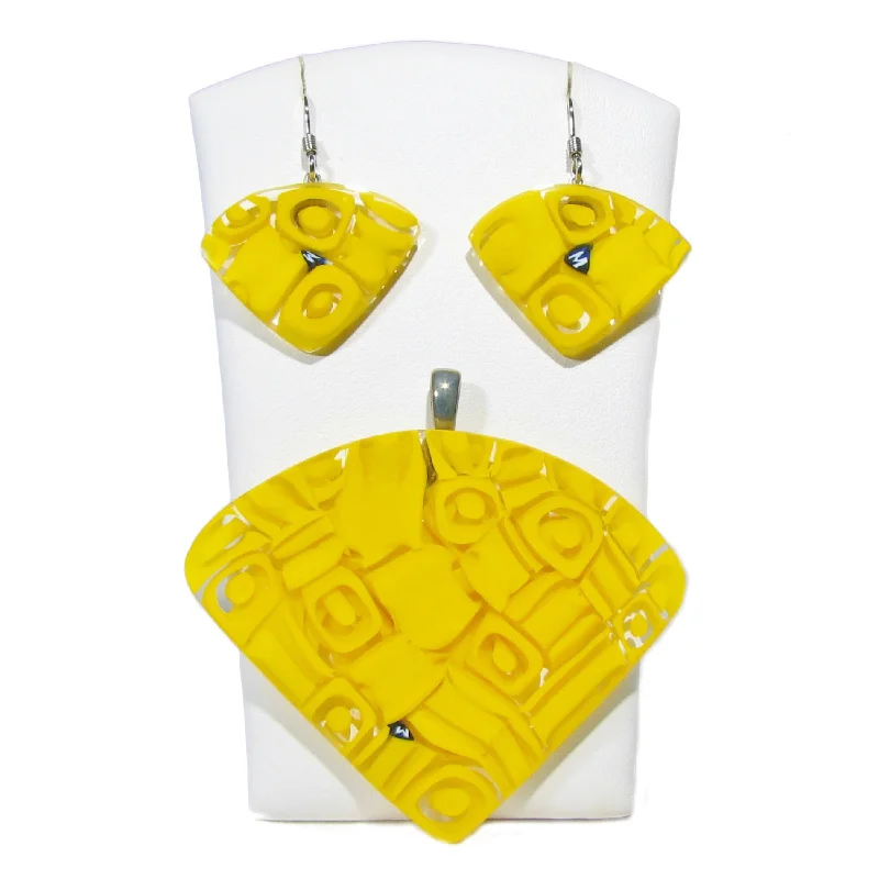 Murano glass Pendant & earrings set "Fantasy" Multicolor Yellow Murrine