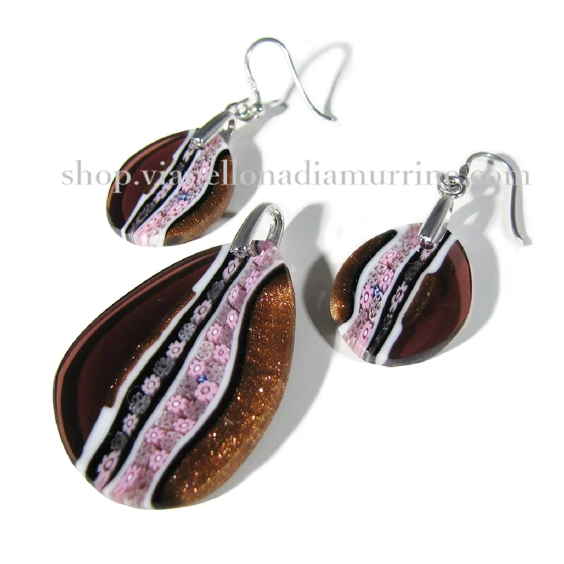 Murano glass Pink drop-shaped Pendant & earrings set Inglesina