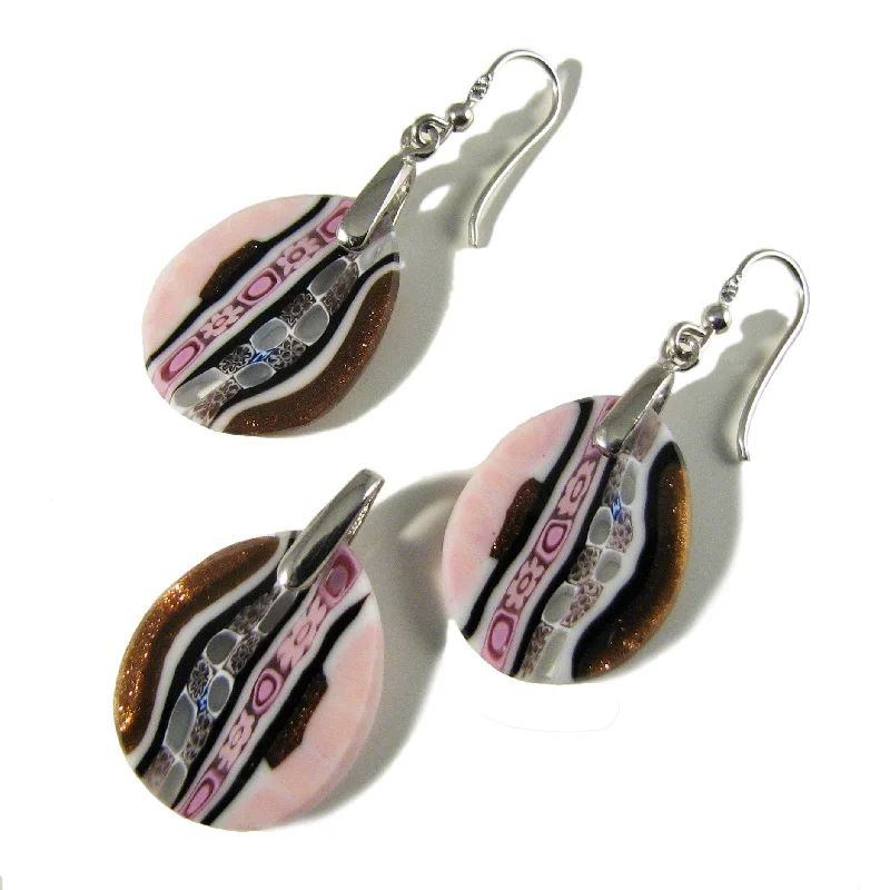 Murano glass Pink small drop-shaped Pendant & earrings set Inglesina