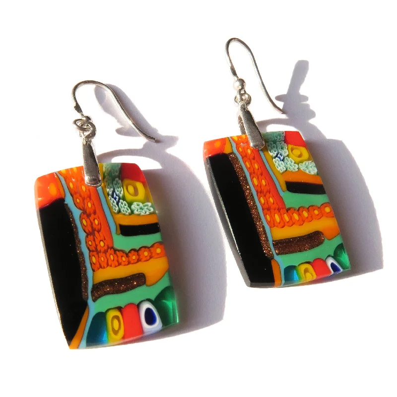 Murano glass rectangular earrings "Quadrone"