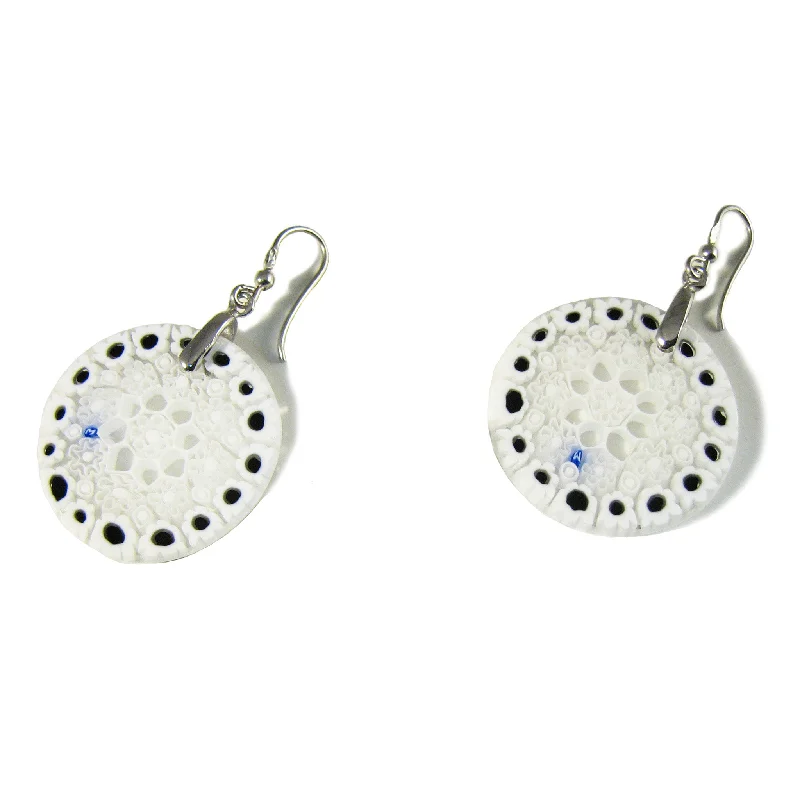 Murano glass White round earrings "Millefiori"