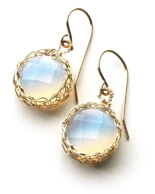 Opalite earrings - wire crochet dangle earrings in gold filled