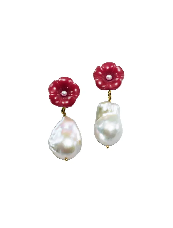 Pearl Drop Earrings in Fuschia