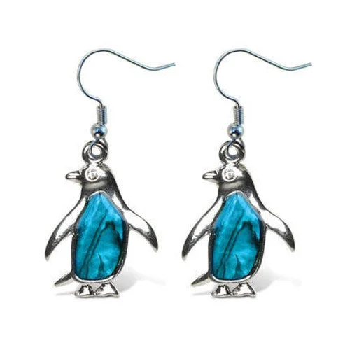 Penguin Aqua Tummy Earrings (1" Tall,  dangle)