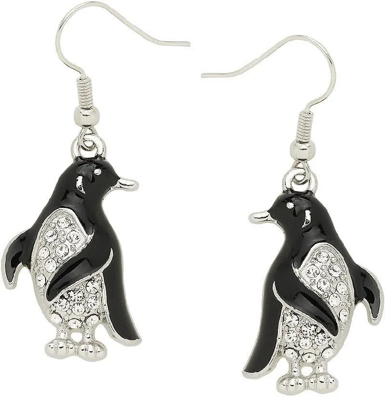 Penguin Rhinestone & Enamel Earrings