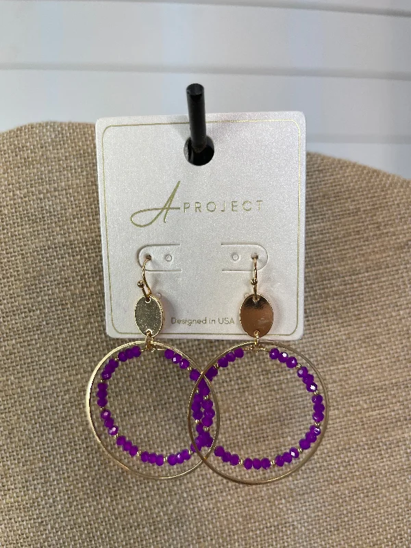 PURPLE BEADED HOOP DANGLE EARRINGS