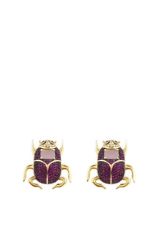 Purple  Rubi Crystal Beetle Stud Earrings