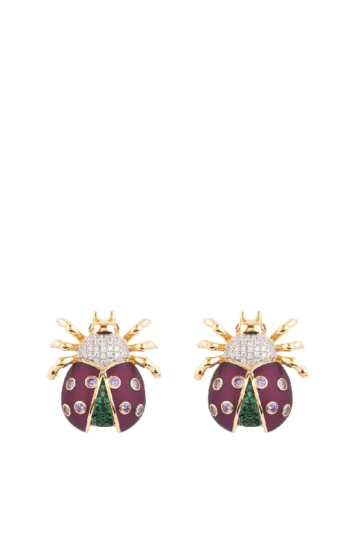 Purple Crystal LadyBug Earrings