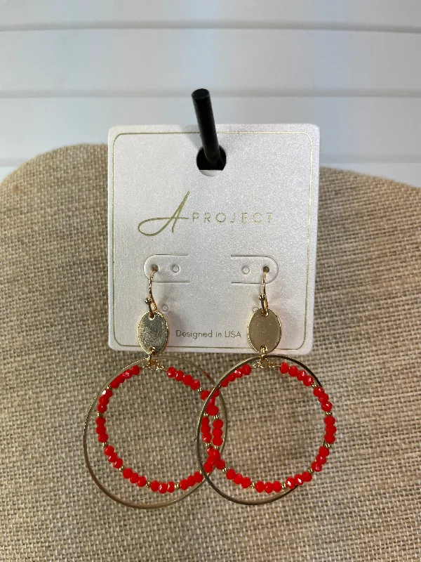 RED BEADED HOOP DANGLE EARRINGS