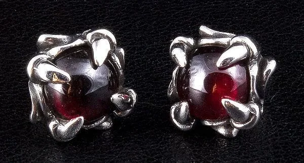 Red Stone Sterling Silver Gothic Claw Earrings