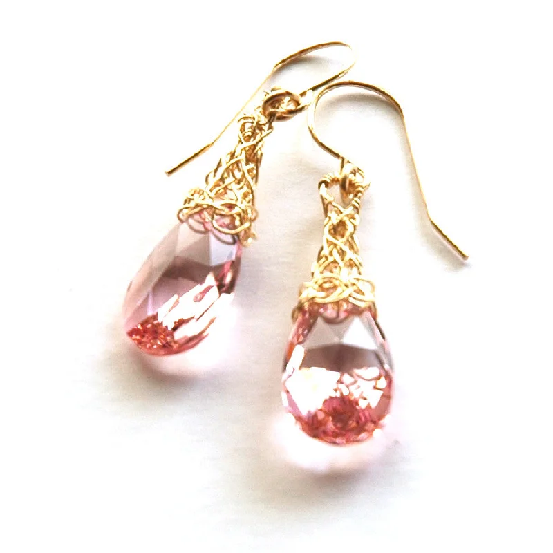 Rose Crystal Earrings, Gold Filled rose Swarovski