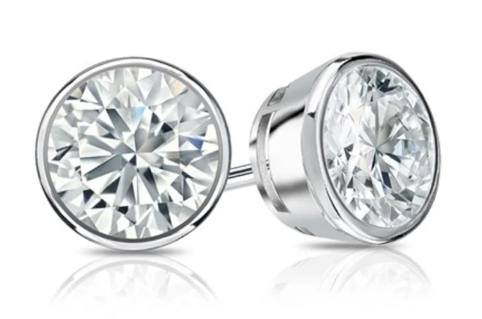 Round Diamond Bezel Set Stud Earrings