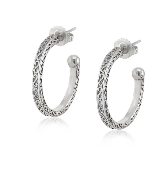 Sterling Silver Engraved Hoop Earrings