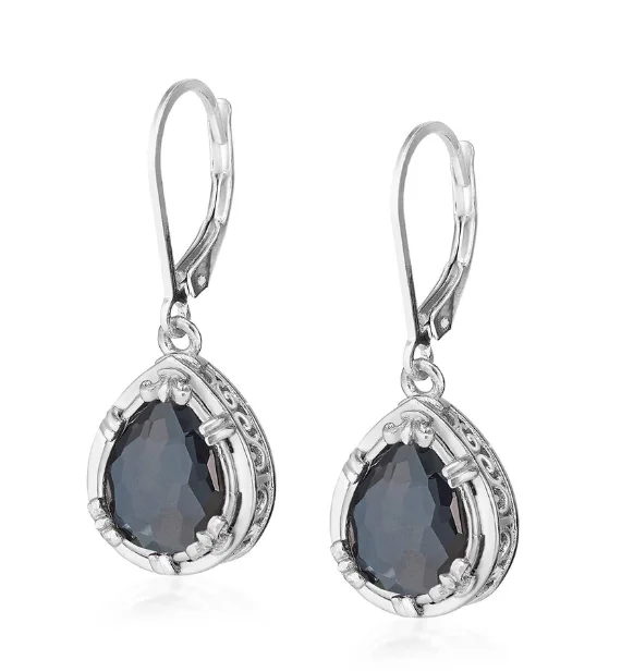 Sterling Silver Pear Shape Hematite and Quartz Double Dangle Earrings