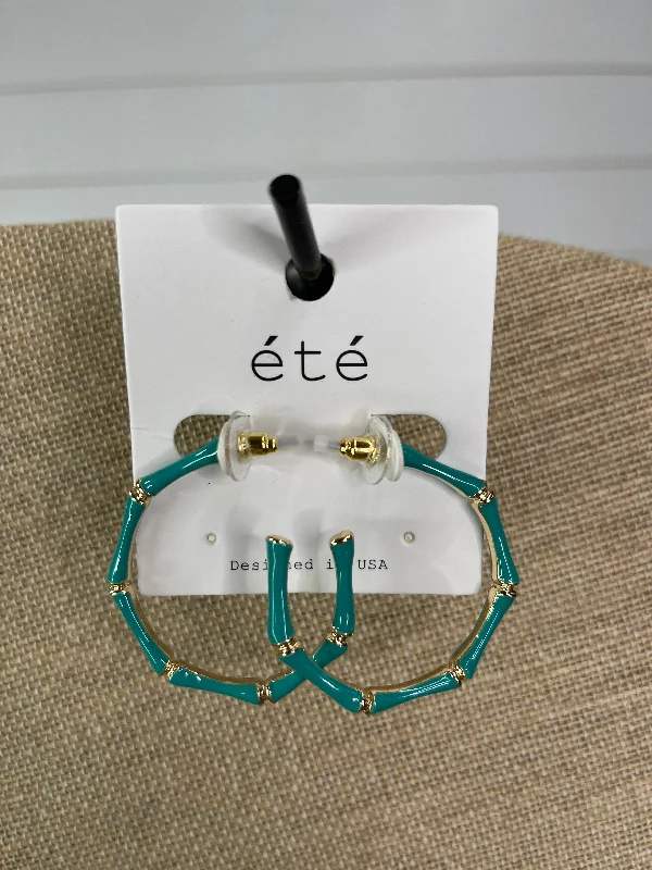 TEAL/GOLD METAL HOOP EARRINGS