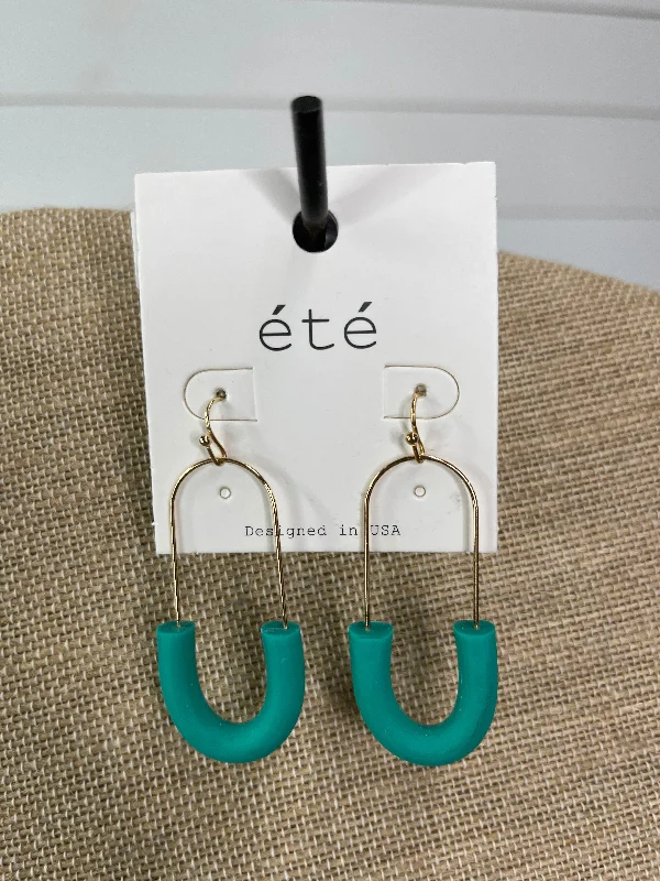 TEAL/GOLD OVAL DROP EARRINGS