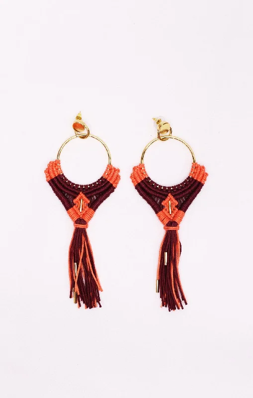 Wine Handwoven Hoop Earrings