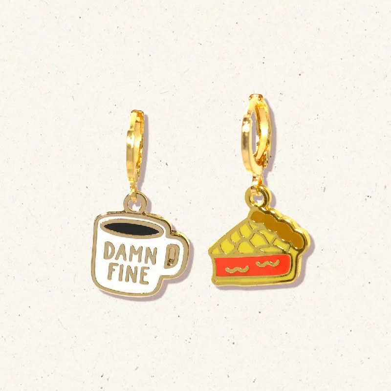 Twin Peaks coffee and cherry pie huggie hoop earrings