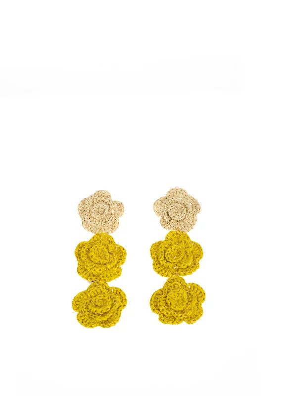 Yellow Roses Toquilla Straw Earrings