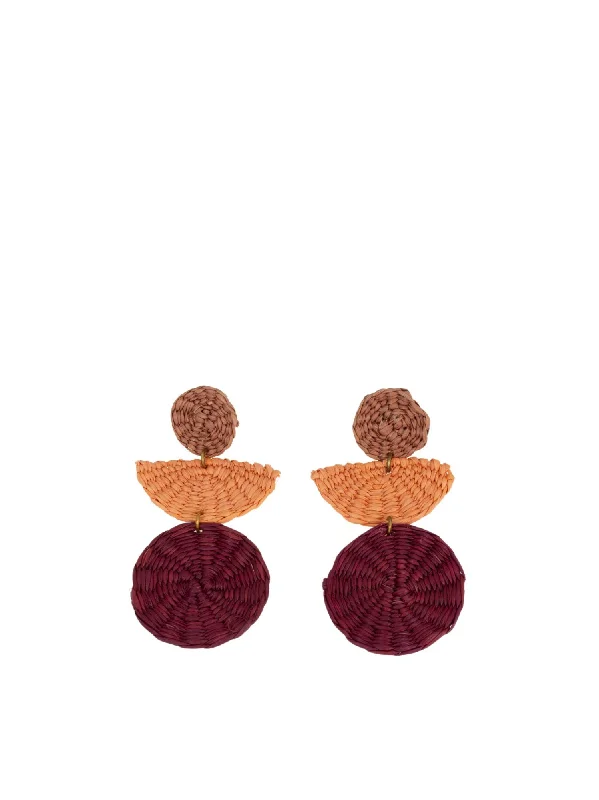 Wine Half Moon Toquilla Straw Earrings