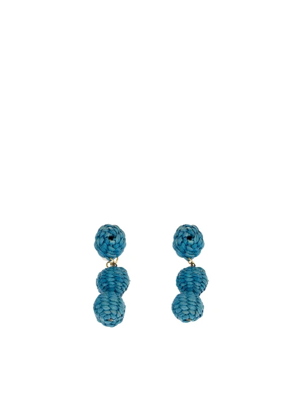 Blue Woven Pearls Toquilla Straw Earrings