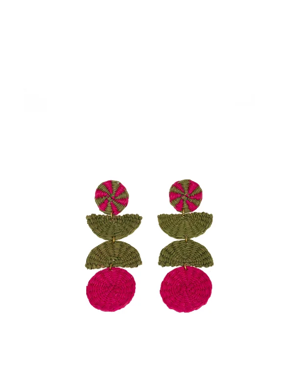 Multicolor Half Moon Toquilla Straw Earrings